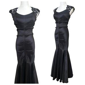 Cache Mermaid Gown Black Lace Back Formal Dress Size 0